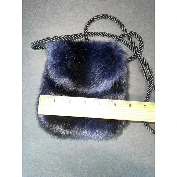 Vintage Christine Clarke faux fur mink purse crossbody satchel bag blue artsy - Picture 9 of 11